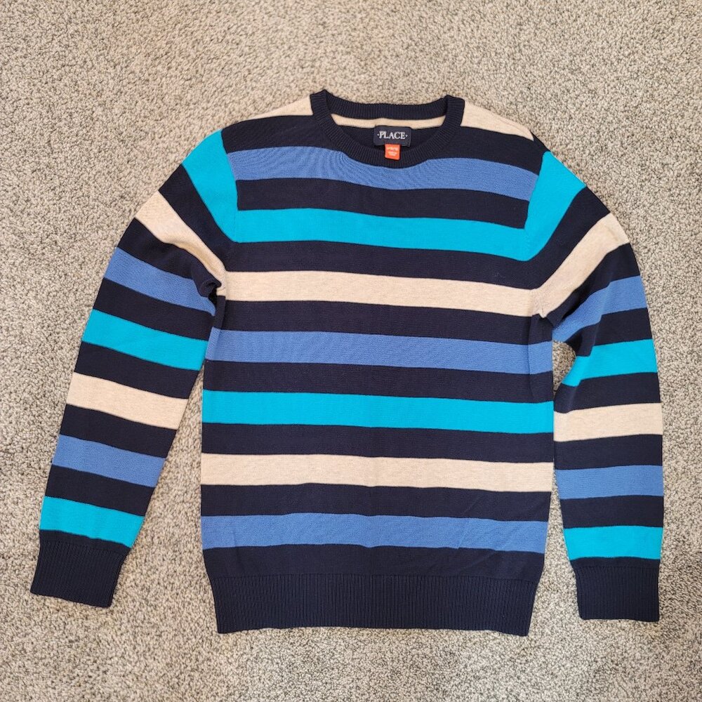 Children's Place Boys Blue Stripe Sweater Large 10-12